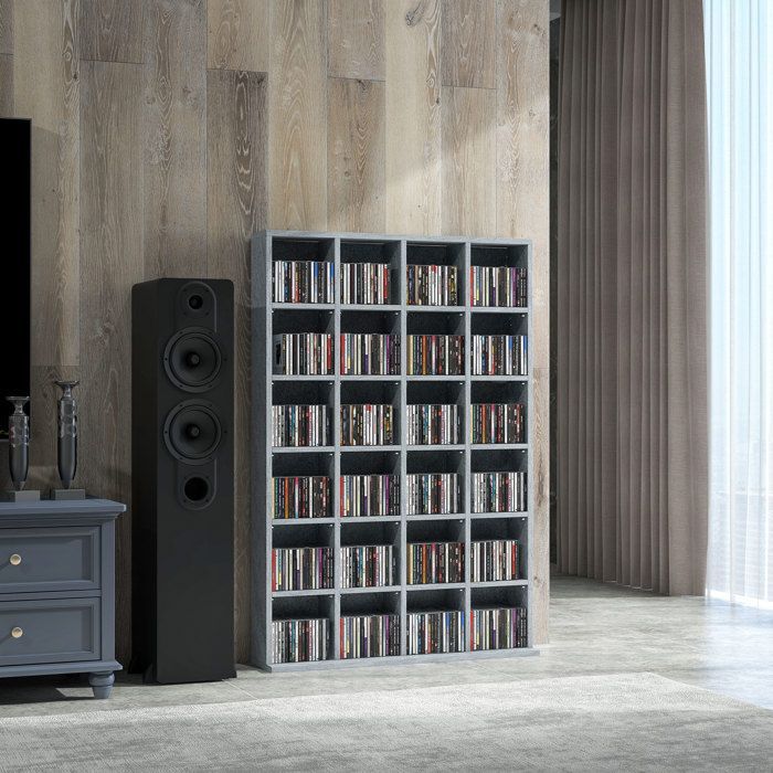 Mueble multimedia para 456 CD/336 DVD - HOMCOM - estantería de madera con baldas ajustables - 89 x 130,5 cm - gris