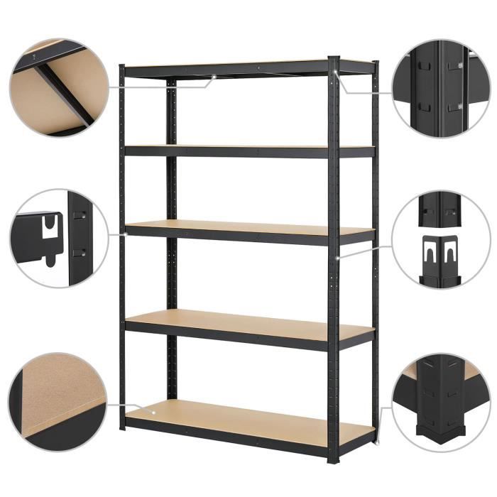 Estantería de almacenamiento resistente Yaheetech de 180 x 120 x 45 cm para garaje, cocina o taller. Fabricada en metal negro. Carga máxima total: 875 kg.