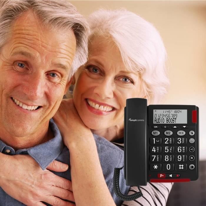 Telefono con tasti grandi, 2 tasti di chiamata diretta e ampio schermo (amplicomms)