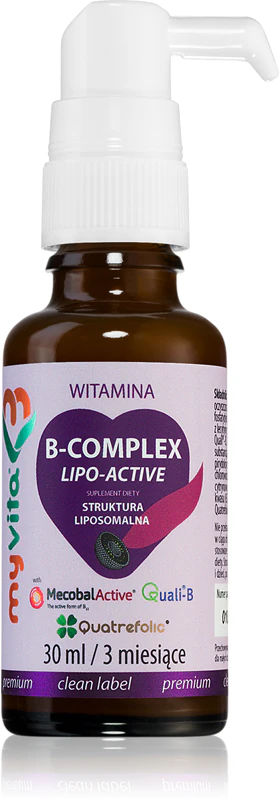 Suplemento alimentar em gotas MyVita Vitamin B Complex Active para auxiliar o sistema nervoso.