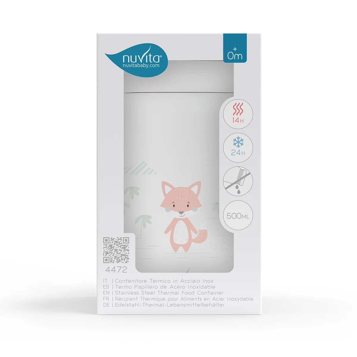 NUVITA Thermos Nuvita en acier inoxydable pour aliments liquides/solides, blanc, 500 ml, fermeture hermétique pour aliments pour bébés et bouillons