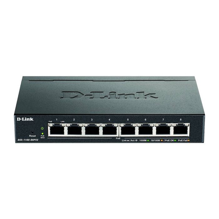 Netwerkswitch - DLINK - DGS-1100-08PV2/E - 8 Gigabit Ethernet (PoE) poorten - VLAN - QoS - beveiliging