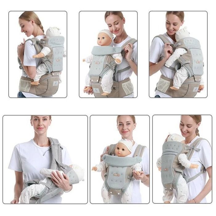 Portabebés ergonómico y fisiológico, transpirable, apto para todas las estaciones, fácil de usar, para bebés de 0 a 36 meses - Gris