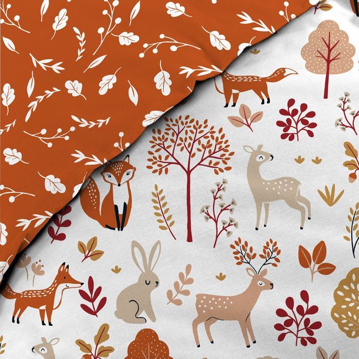 Copripiumino per bambini 140 x 200 cm + 1 federa – ROXY – 42 fili – Reversibile con federa con testa di volpe