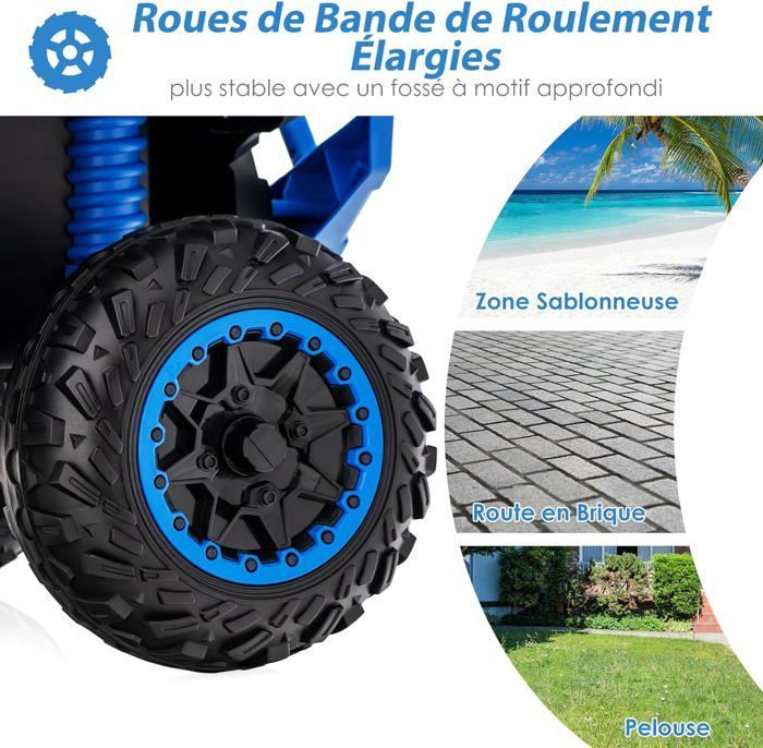 Quad eléctrico 4x4 GOPLUS para niños de 3 a 8 años, capacidad de carga de 35 kg, batería con autonomía de 1 a 2 horas, 2 velocidades ajustables, 1 asiento, con luces LED y música, color azul.