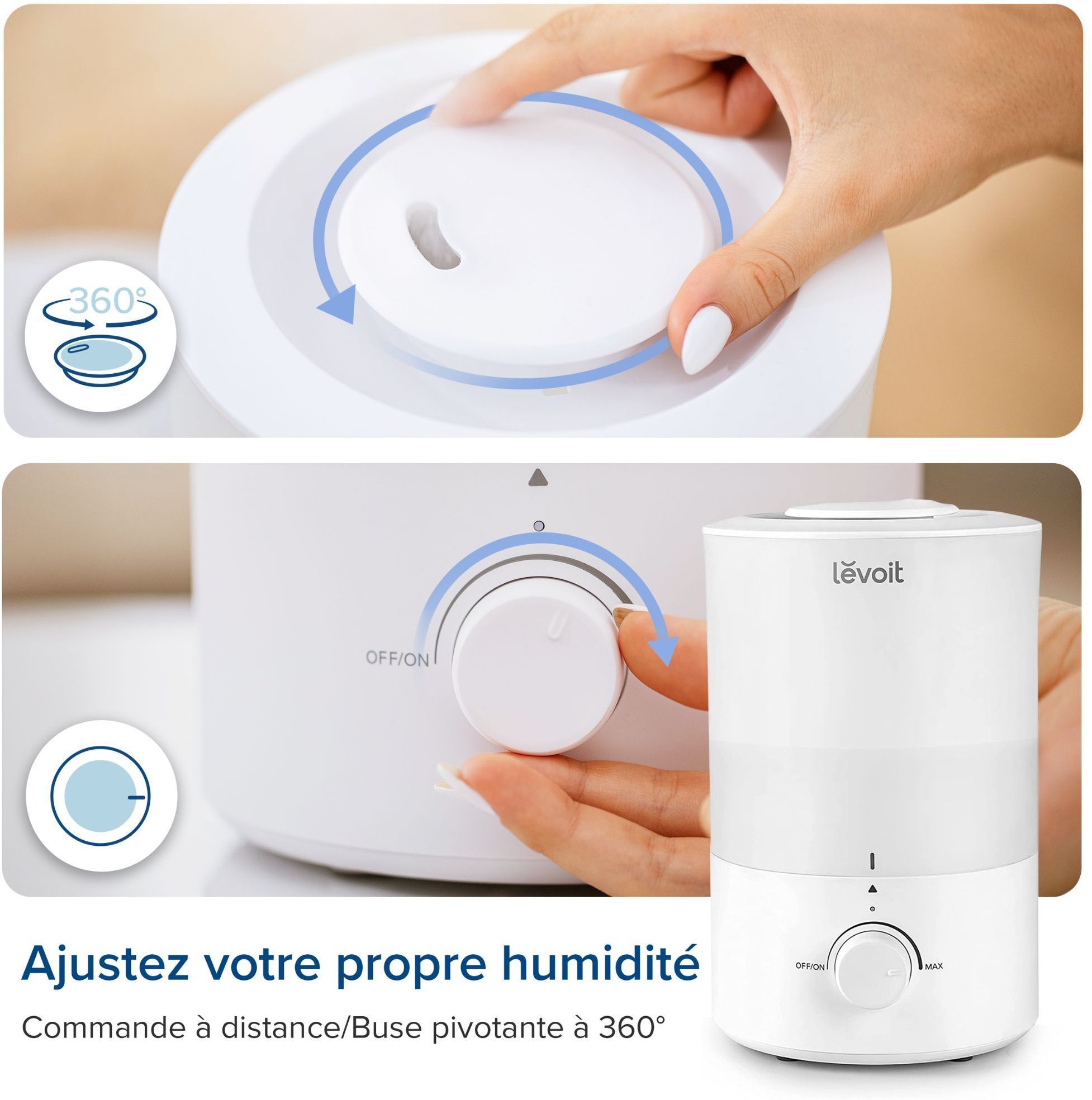 Umidificador de ar - Levoit - Duplo ultrassônico 150 - Reservatório de 3L - Até 25h de duração da bateria - Área de cobertura de até 27m²