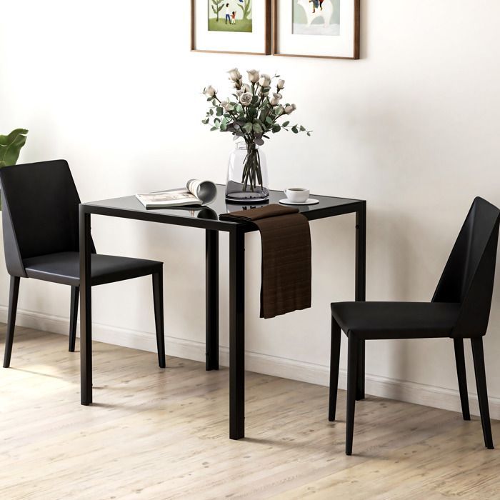 Mesa de comedor - HOMCOM - para 4 personas - tablero de cristal templado y patas de acero - 75 x 75 x 75 cm - negra