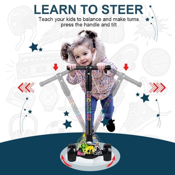 Kinderroller für Kinder von 3-12 Jahren, 3 Räder, LED-Blinklichter, höhenverstellbar, max. 100 kg