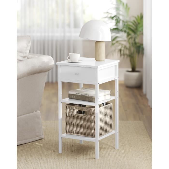 Mesa de cabeceira - VASAGLE - Branca - 1 gaveta - 2 prateleiras - Estilo moderno