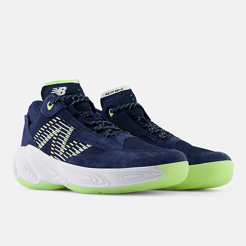 Fresh Foam BB v2 masculino - NB Navy com brilho verde limão e sal marinho