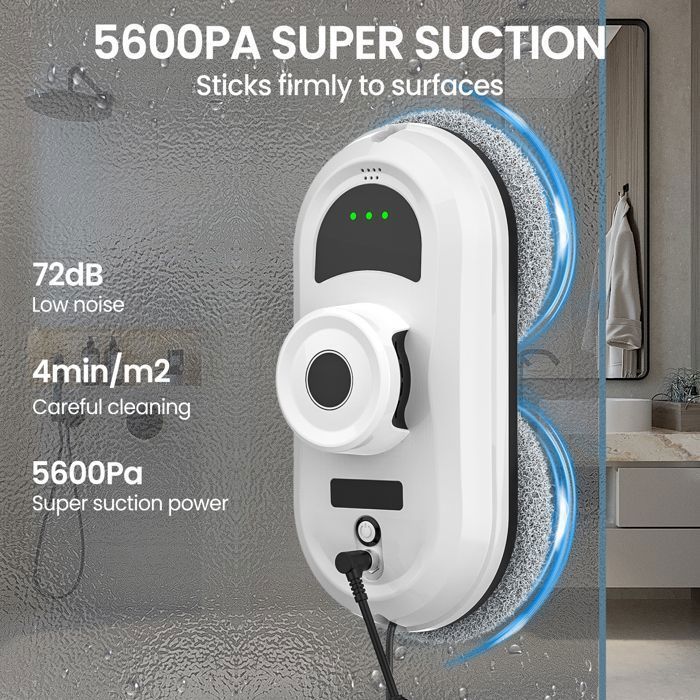 Robot limpiacristales eléctrico de 6000 Pa con mando a distancia, cable de seguridad, pulverización automática de agua y planificación de trayectoria.
