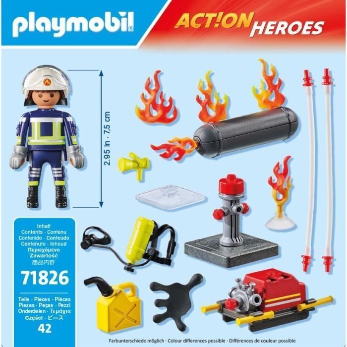 PLAYMOBIL 71826 Bombeiro com bomba de água e tanque em chamas