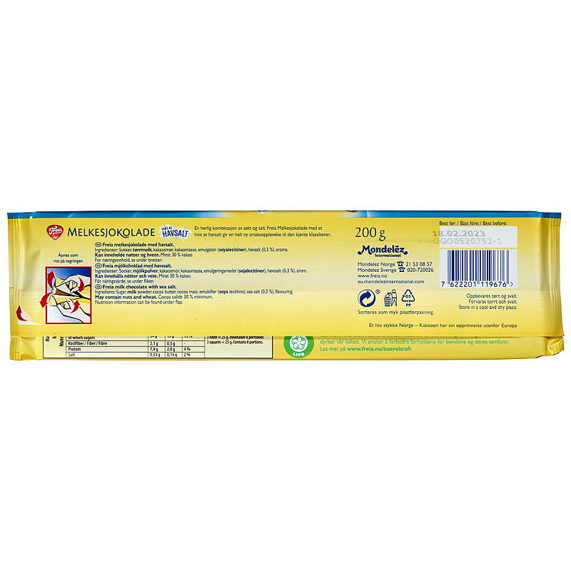 Chocolat au lait Freia 200 g/sel marin