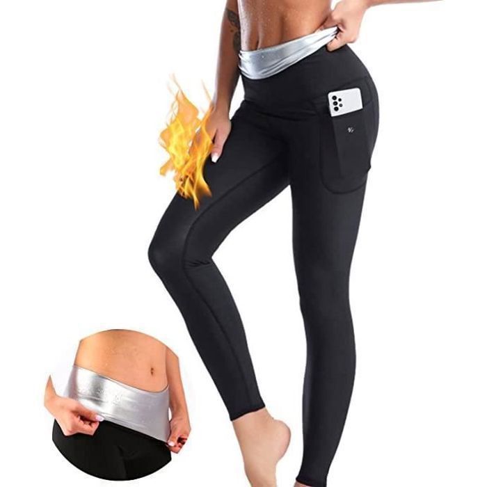Sudation Pantalon Amincissante Ventre Plat Leggings Poches Sauna Shaper D'entraînement Taille Haute Fitness Gym Yoga Sport Femme