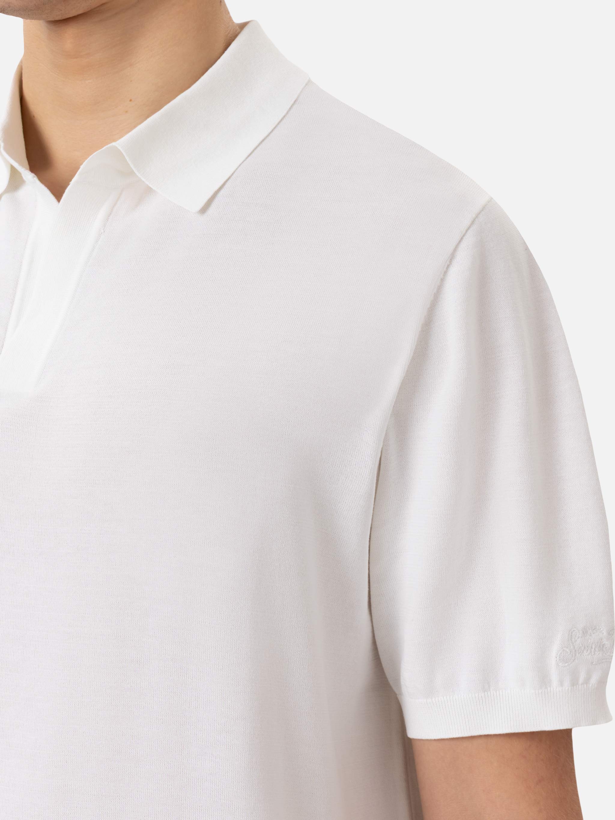 Sloan poloshirt in witte zijde en katoen gebreid