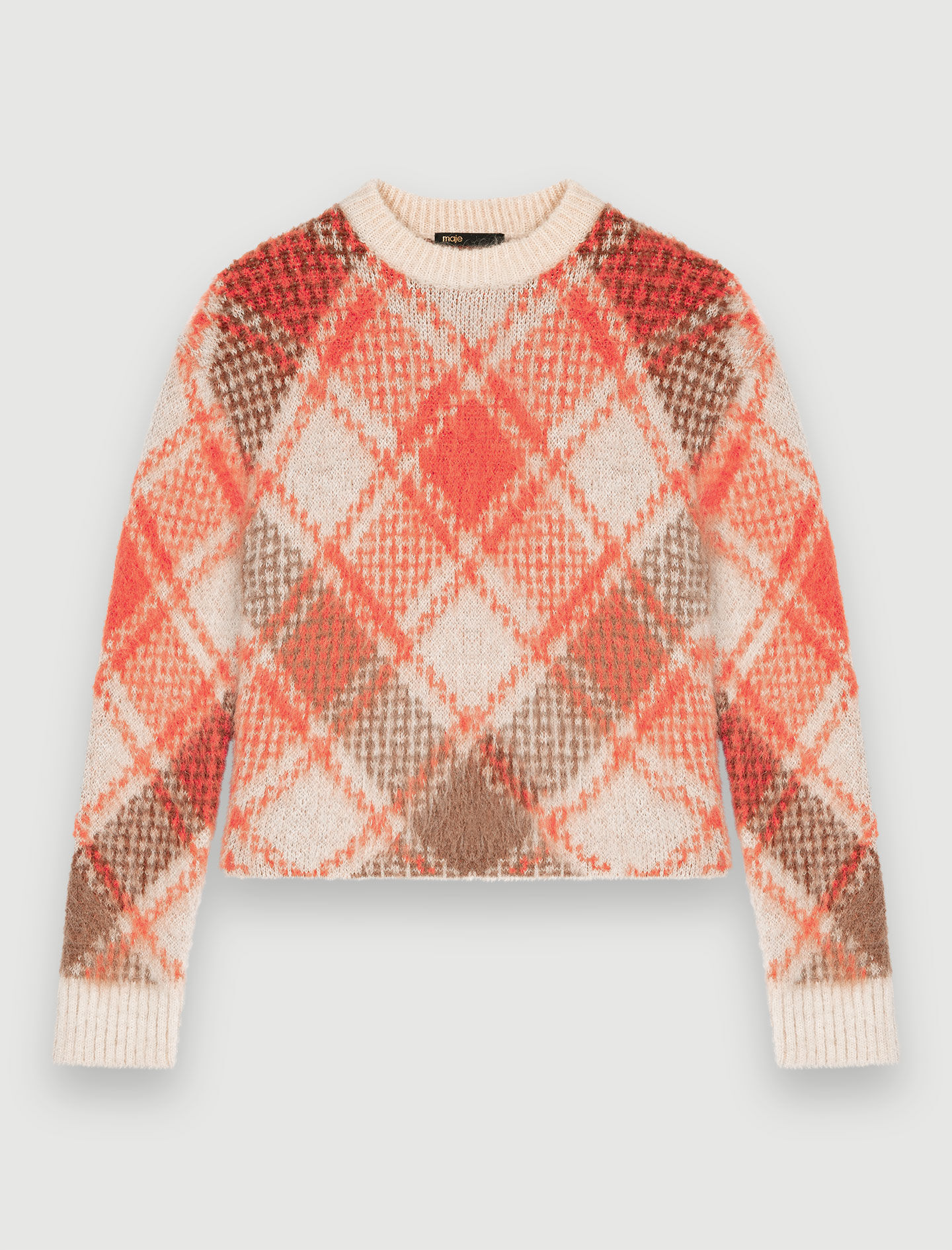 Zachte jersey met ruitvormig jacquardpatroon - Oranje