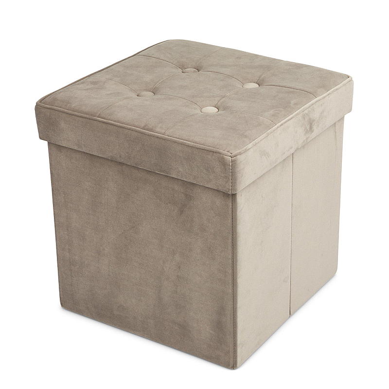 Pouf pliable 38x38 cm en velours gris chaud