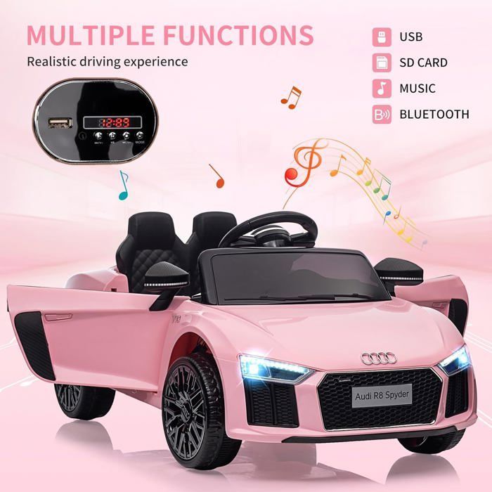Coche eléctrico infantil Toyota de 12 V con licencia oficial, suspensión, 3 velocidades, luces LED y claxon - Rosa