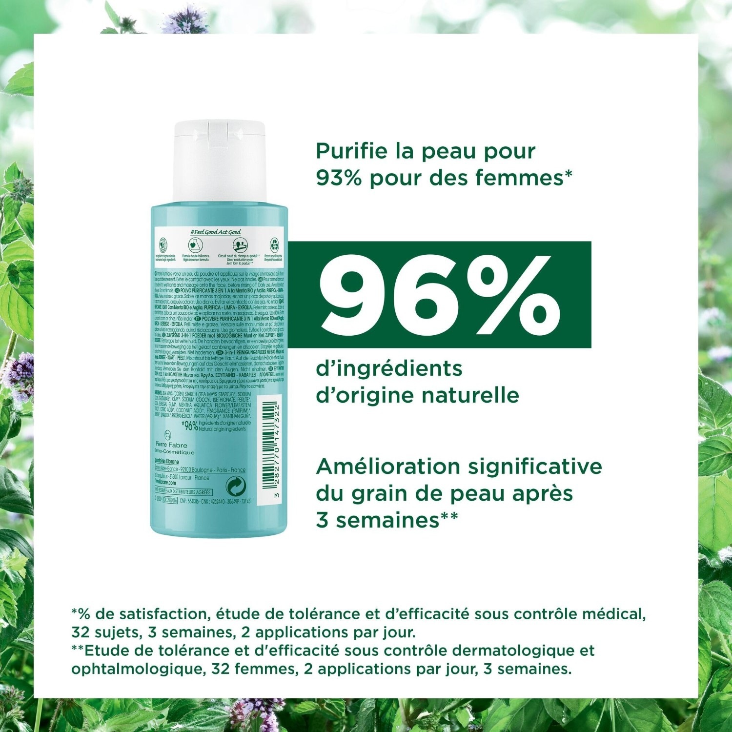 Klorane Poudre purifiante 3 en 1 à la Menthe aquatique BIO