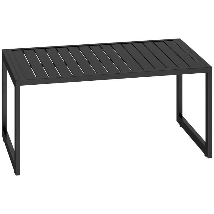 Table basse extérieure - Outsunny - plateau à lattes - cadre en aluminium - pour balcon, patio, terrasse - 90 x 50 x 42 cm - noir