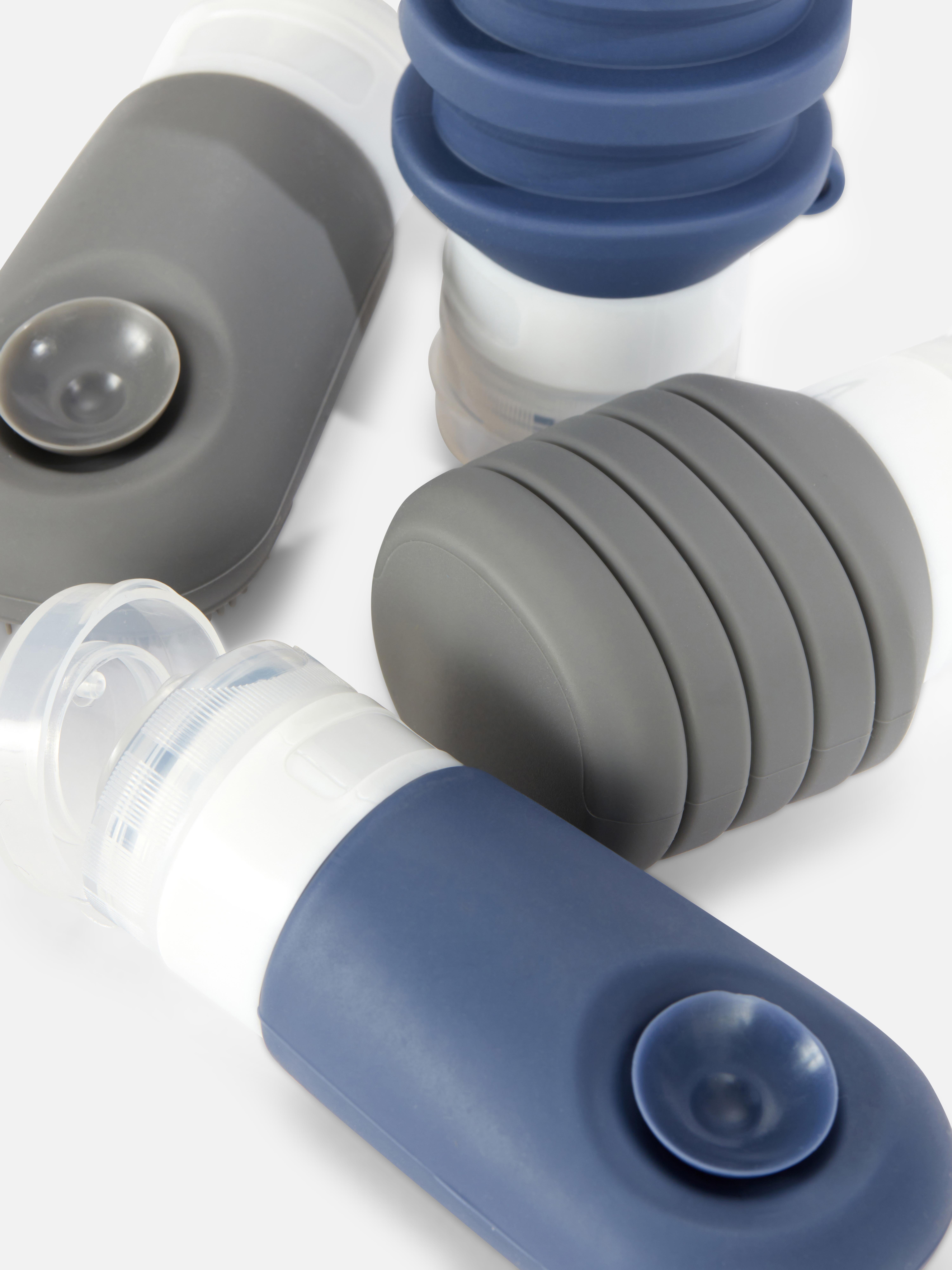 Sticle de călătorie din silicon, tip compresă, set de 4. Un set de patru sticle de călătorie din silicon pentru următoarea ta vacanță.