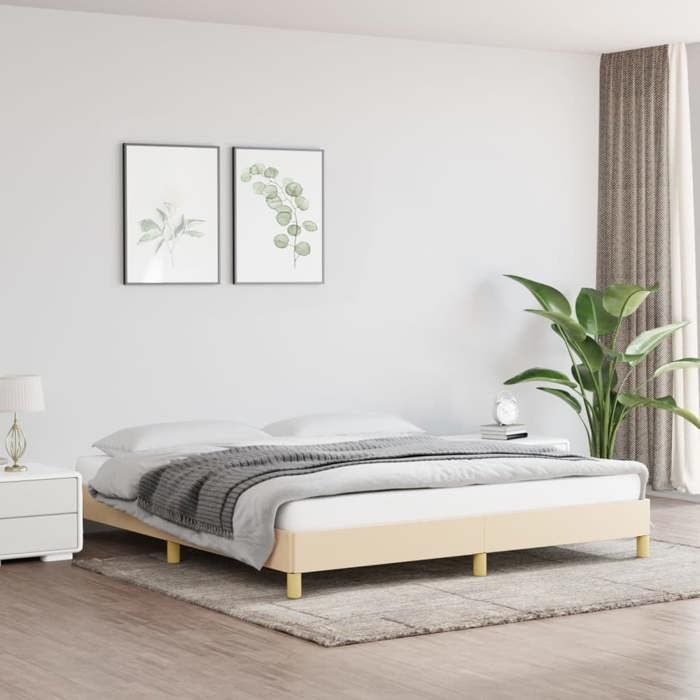 Prachtig tweepersoonsbedframe - Extra comfortabel - Lattenbodem - Matras niet inbegrepen - Crèmekleurige stof, 180x200 cm, 5744