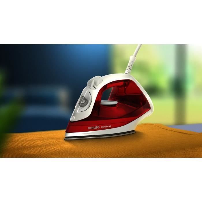 Ferro da stiro a vapore - PHILIPS - DST2010/40 - Vapore con sistema Calc Clean - Vapore continuo 25 g/min - 2000 W - Rosso/Bianco