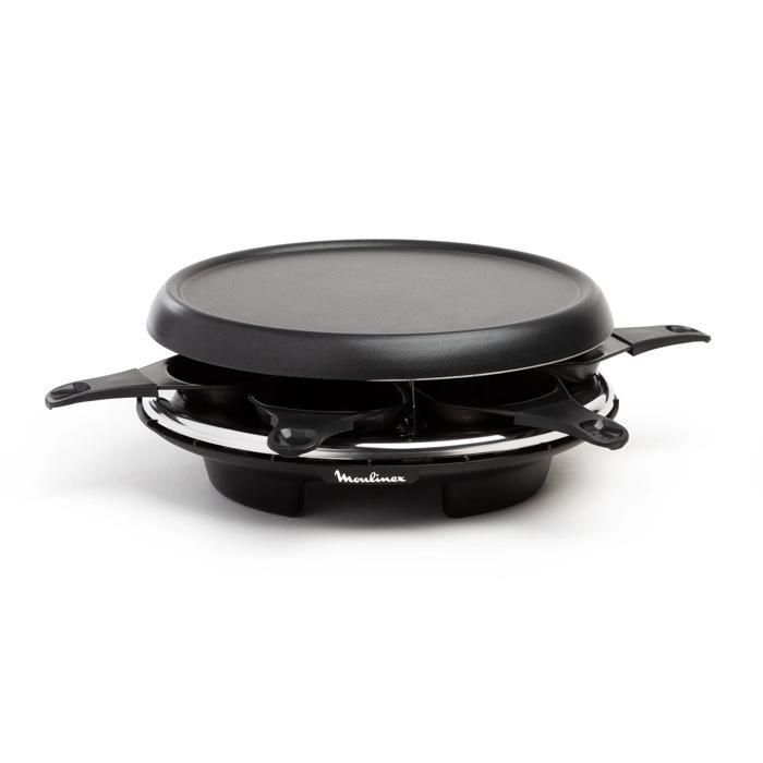 Moulinex Accessimo Griglia per raclette 3 funzioni, Crepiera con 6 padelle, Piastra antiaderente rimovibile, Nero RE151812