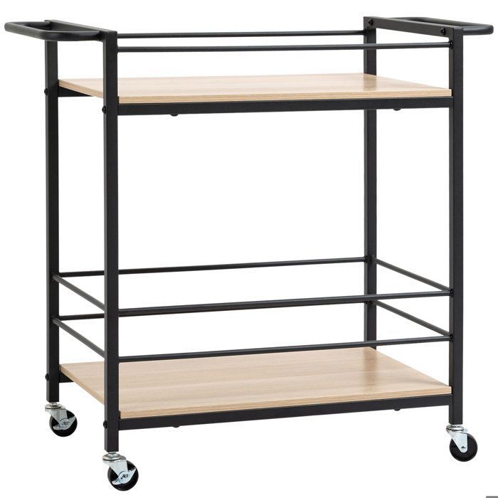 HOMCOM kitchen trolley with wheels, 2 shelves, metal frame and wood-look finish - dimensions 82L x 40W x 75H cm