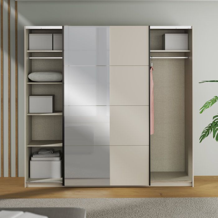 Armoire - 2 portes coulissantes - Cachemire + Miroir - L220,1 x P61,2 x H210,5 cm