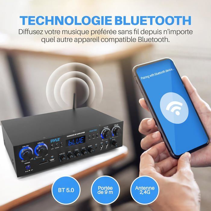 Pyle 800W 4-Kanal Bluetooth-Verstärker – MP3, USB, SD, AUX, RCA, FM, 2 Mikrofone