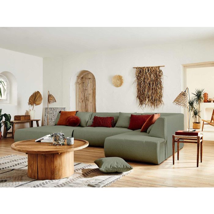 Onyx - Sofá modular panorâmico de canto direito com 7 lugares - em tecido - Verde sálvia
