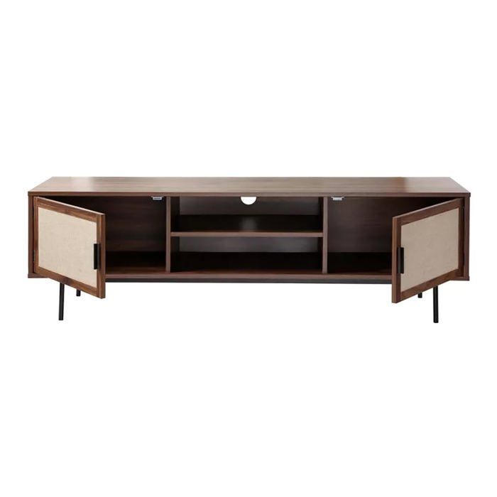 CALICOSY - Mueble para TV con acabado en nogal y frentes de tela, 140 cm de ancho, JETSON - Madera oscura