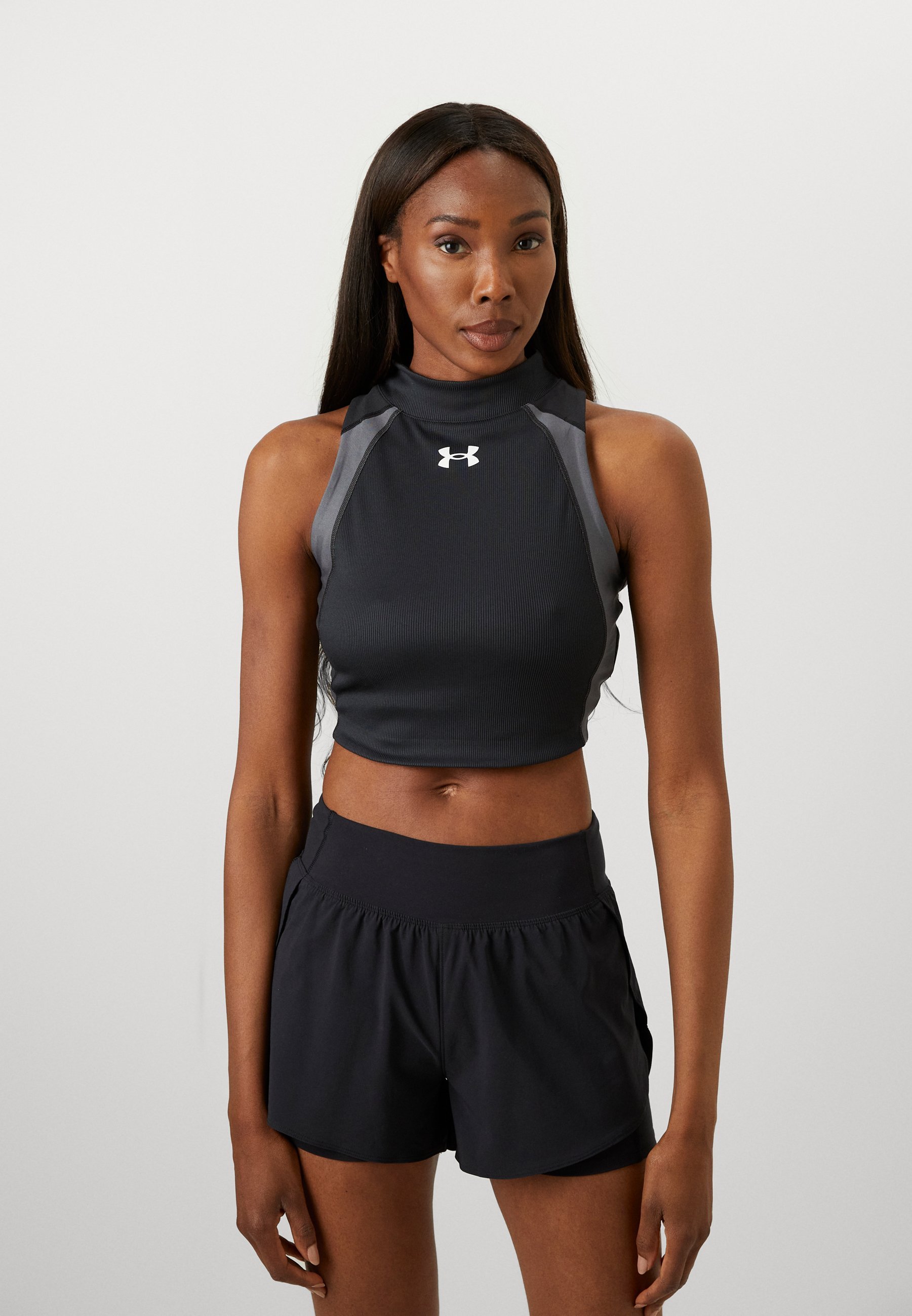 Under Armour HEATGEAR RIB - Top - zwart/kasteelrots/wit