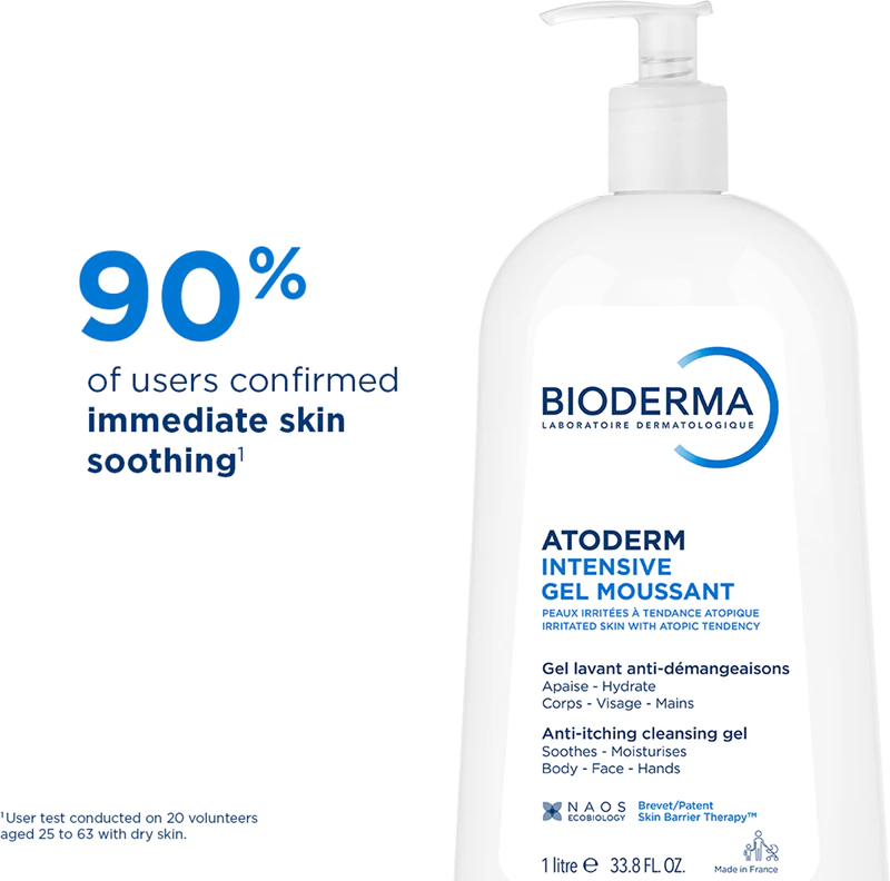 Bioderma Atoderm Intensive Gel Moussant, um gel nutritivo espumante para pele seca e atópica.