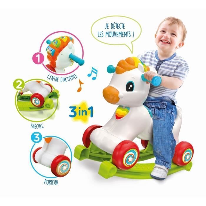 Clementoni - Caballo balancín con ruedas - Crin con botones interactivos - Para mayores de 1 año