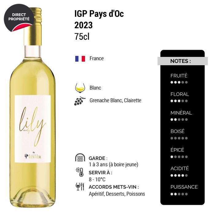 Maison Rivier Pays d'Oc Lily Lovely 2023 - Vin Blanc du Languedoc - Roussillon (6x75cl)