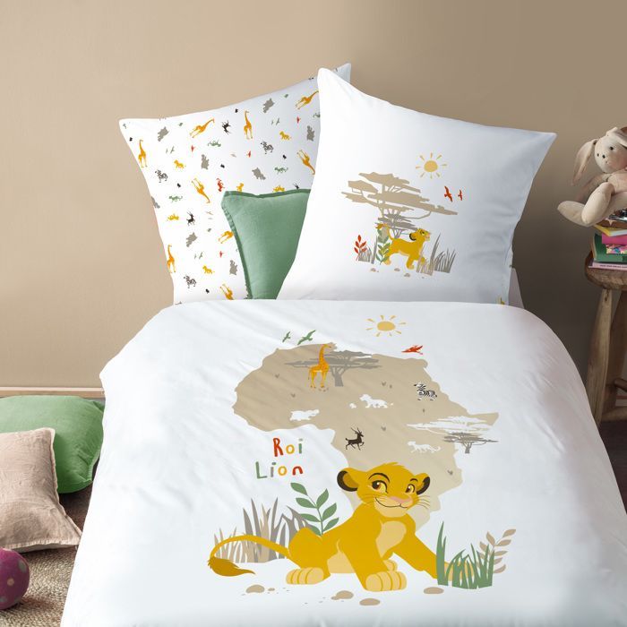 Juego de ropa de cama infantil 100% algodón - DISNEY EL REY LEÓN BUSH - Blanco - 140x200+63x63cm