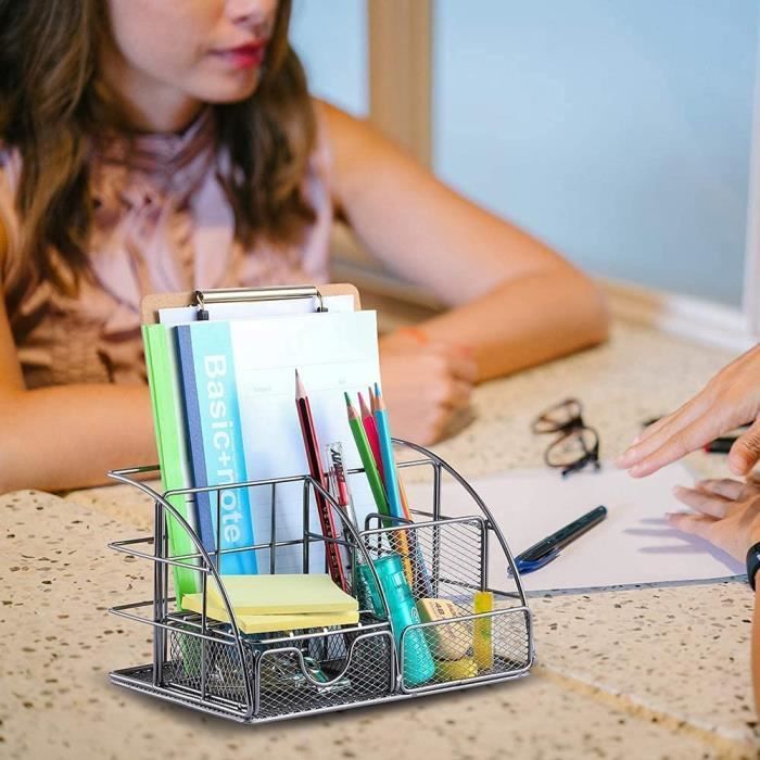 Desk organizer - Not specified - Black - 5 compartments - Sliding drawer - Metal mesh