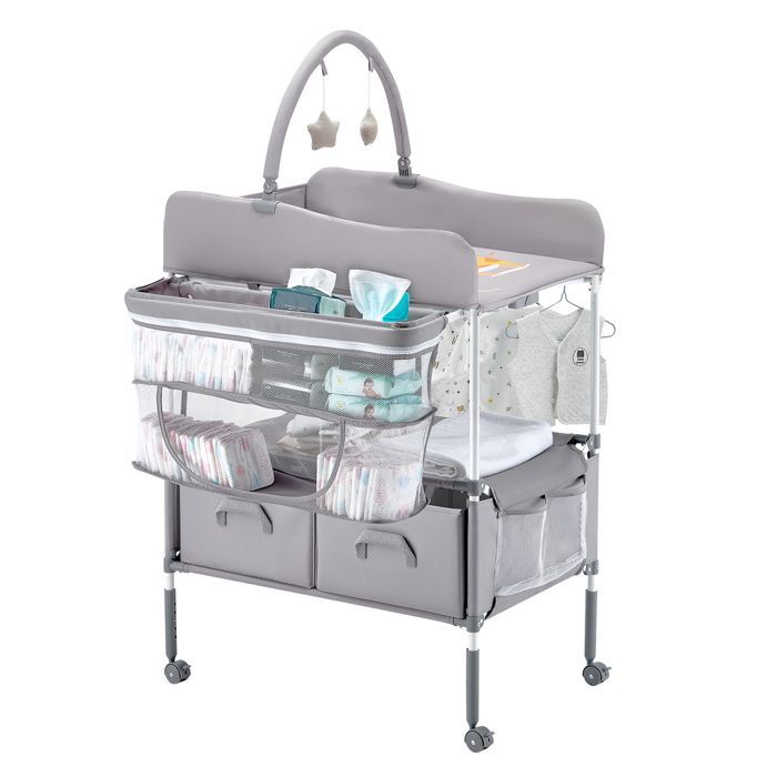 VEVOR Opklapbare Commode - Commode met 2 Stoffen Laden - Zijmand en Kledingstang - Meubel