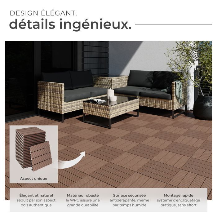Baldosas para terraza - TECTAKE - Juego de 22 baldosas para terraza TEGULAS en WPC con aspecto de madera - Gris