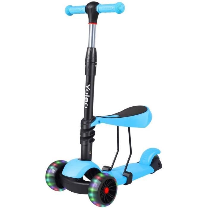 Monopattino per bambini YOLEO 3 in 1 - Blu - Ruote con luci LED lampeggianti - Peso massimo supportato 75 kg