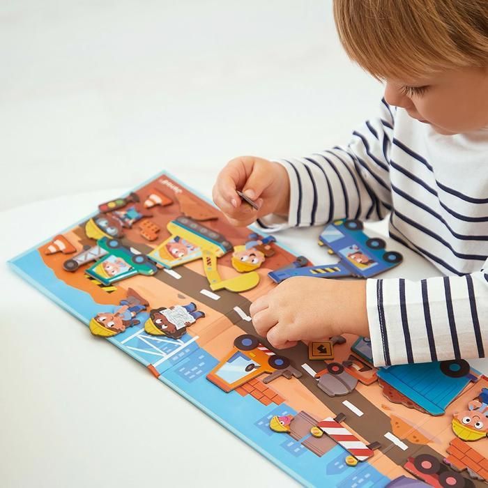 Magnéti'Stories Construction Site - Educational Magnetic Game with 30 Magnets - FSC Certified Cardboard Toy for Children - Ages 3+