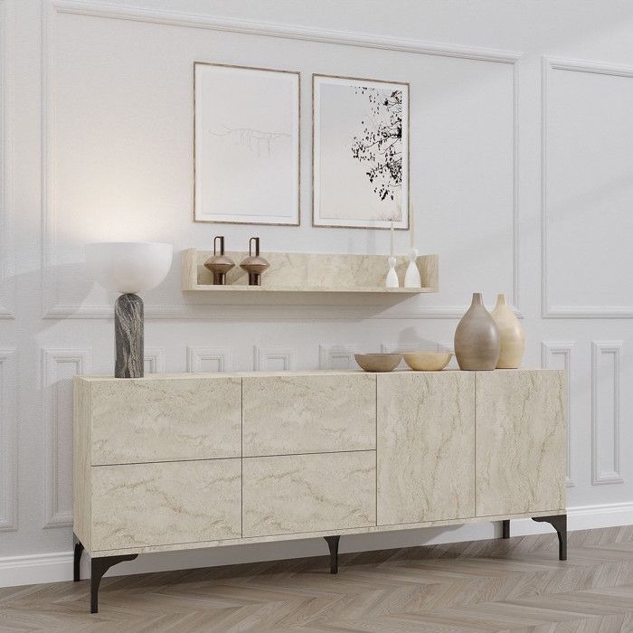 Credenza in legno con mensola a muro 