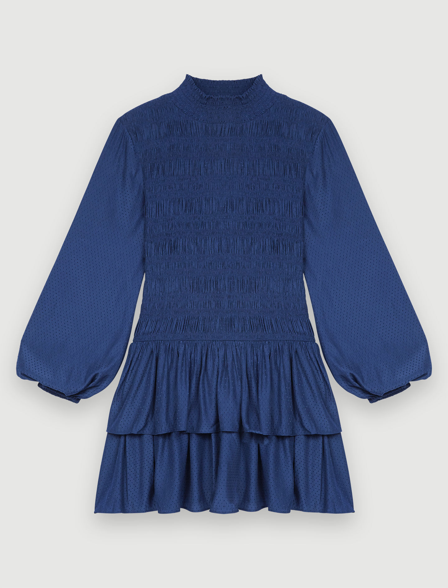 Jurk met plooien, soepelvallend satijn en ruches - Marineblauw