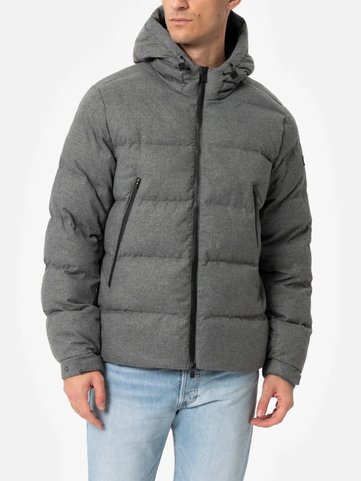Chaqueta de plumas con capucha de franela gris jaspeada para hombre de Maier