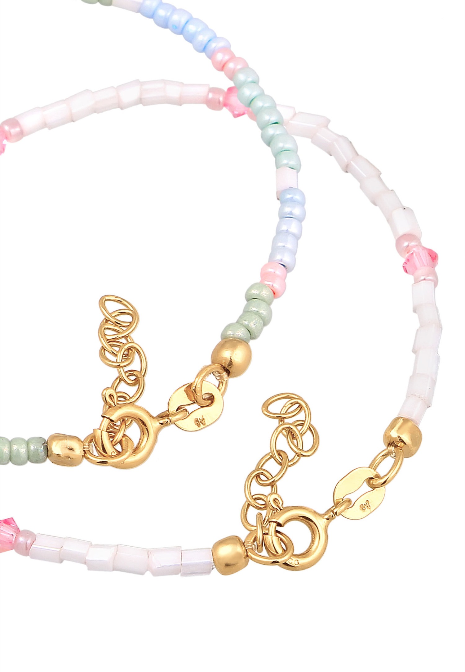 Elli Enfants perles de verre pastel set de 2 en argent sterling 925 plaqué or