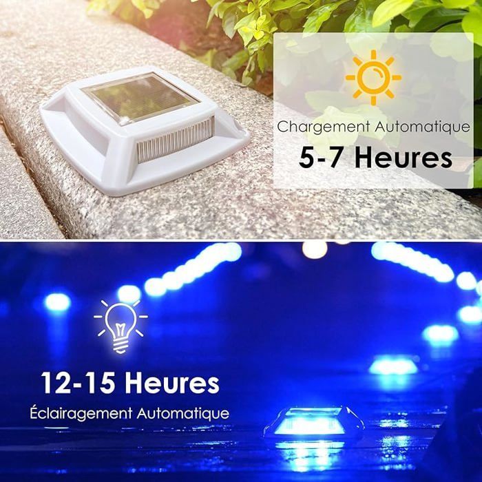 Luminárias solares potentes para caminhos externos, à prova d'água IP68, iluminação azul para escadas externas, conjunto de 2 luzes solares para caminhos.