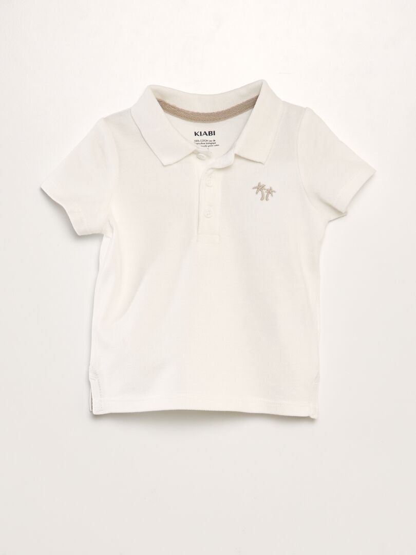 Camisa polo de algodão piqué com estampa de palmeiras - BRANCA