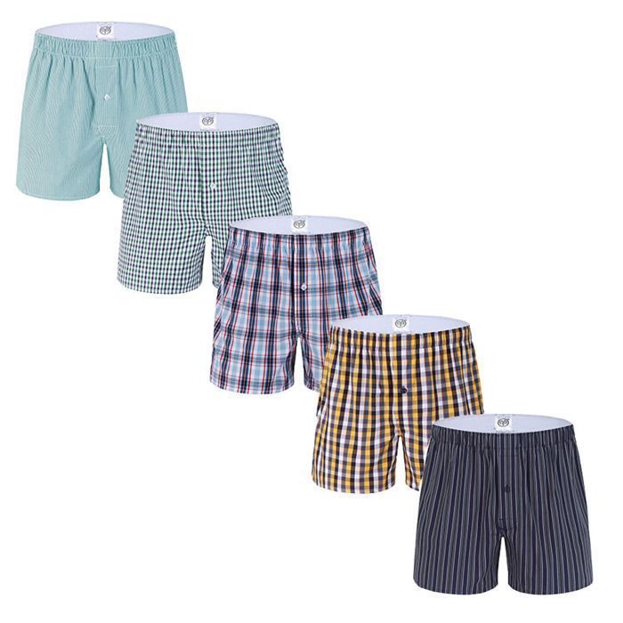 Confezione da 5 boxer da uomo a quadri, disponibili in 5 colori, in comodo cotone con elastico in vita.